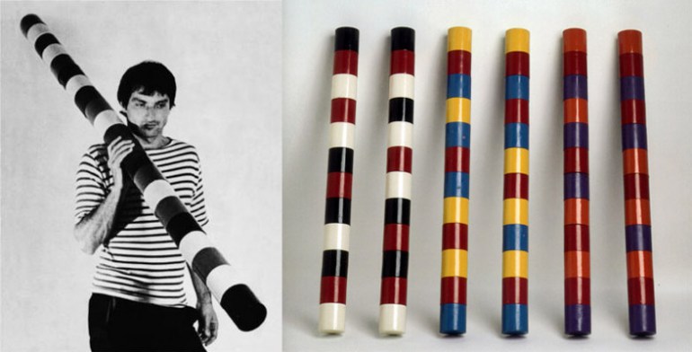 André Cadere, AKA “The Stick Man”, and Round Wooden Bar in Red, Blue, Orange, Green, Yellow and Violet, 1975, photo: private archive